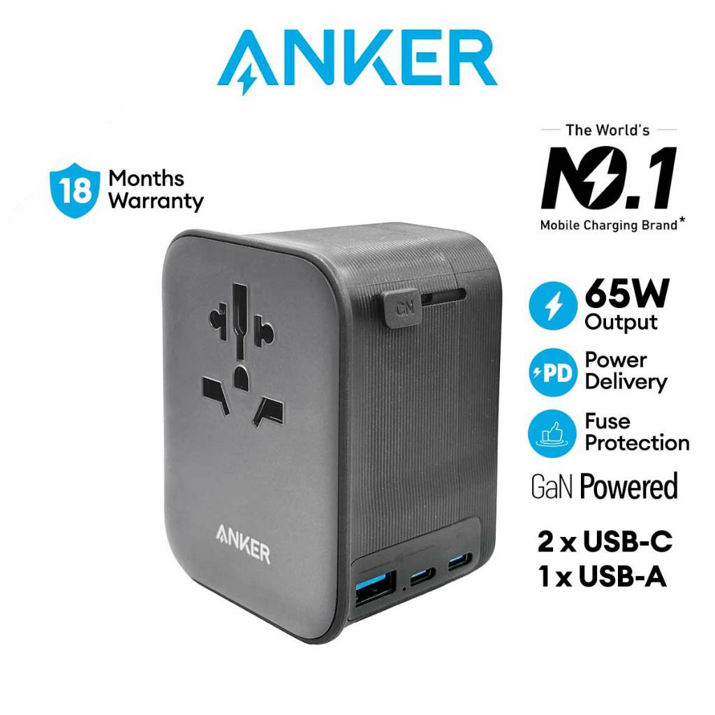 Anker PD 65W GaN 4in1 International Travel Adapter Type C Fast Charging