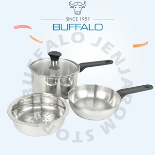 BUFFALO 4pcs Cookware Set (18cm Pot + 18cm Pan) SUS304 3 Layer Pot Set ...