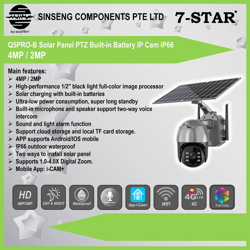 7-STAR* Q5PRO Wifi/4G 4MP Solar IP Camera IP66 PIR Motion Detection ...