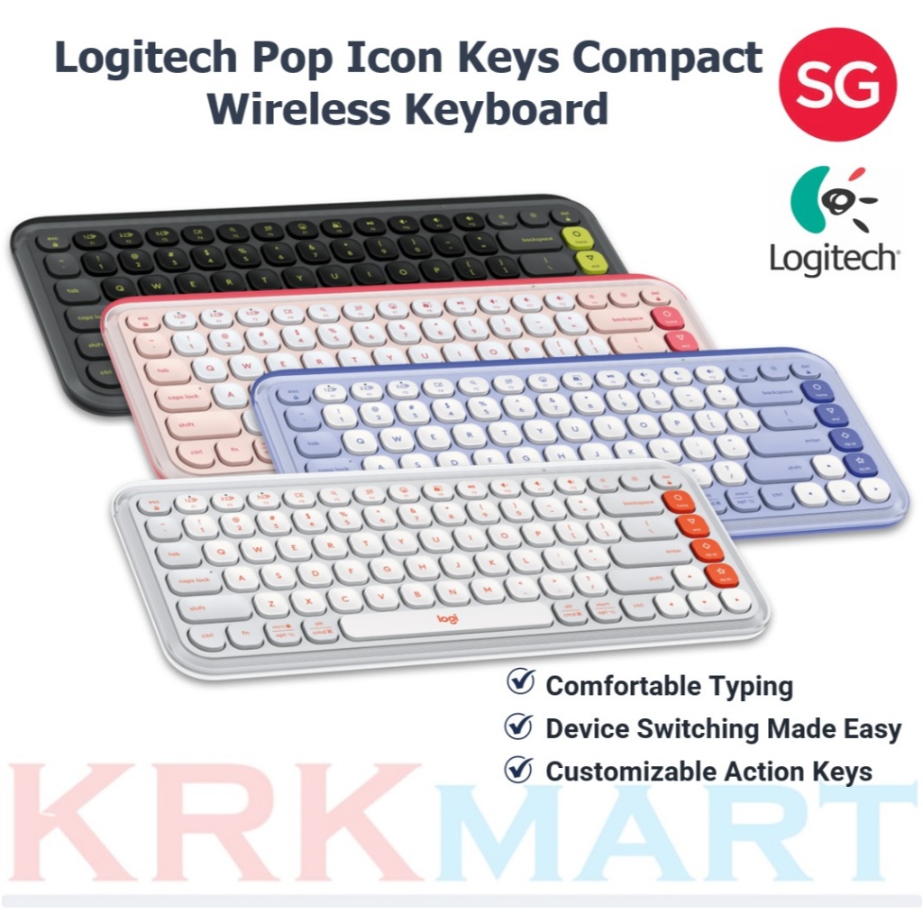 Logitech Pop Icon Keys Compact Wireless Keyboard (1 Year Logitech ...