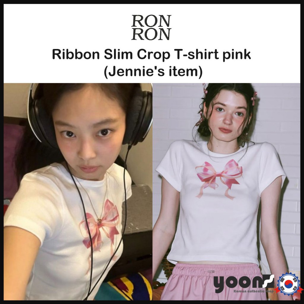 ★NewJeans ハニ着用★RONRON★DOUBLE RIBBON SLIM CROP T SHIRT ☆NewJeans ハニ着用☆RONRON☆DOUBLE RIBBON SLIM CROP T SHIRT