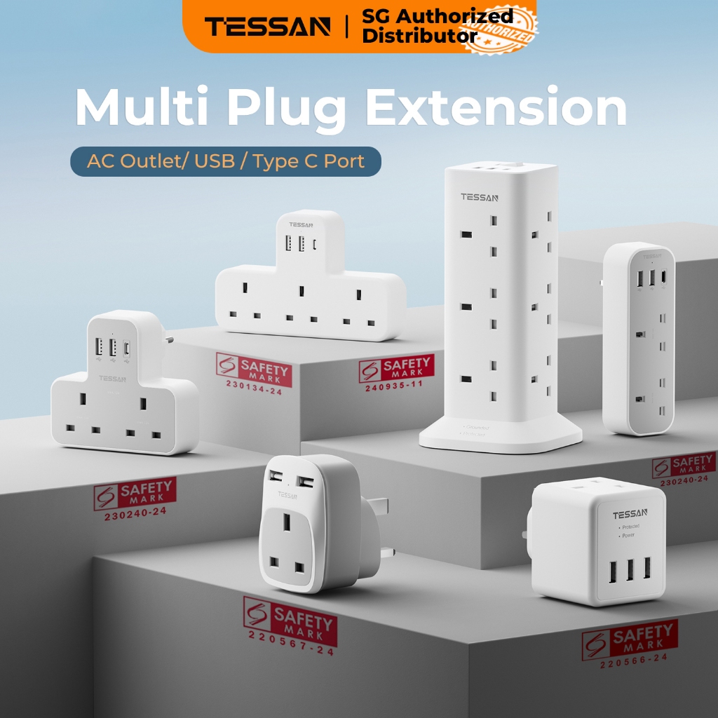 TESSAN - SG Safety Mark, Wall Multi Plug Sockets Adapter Power ...