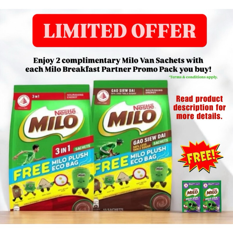Free 2 Milo Van Sachets And Milo Plush With 1 x Milo 3-In-1 OR Gao Siew ...