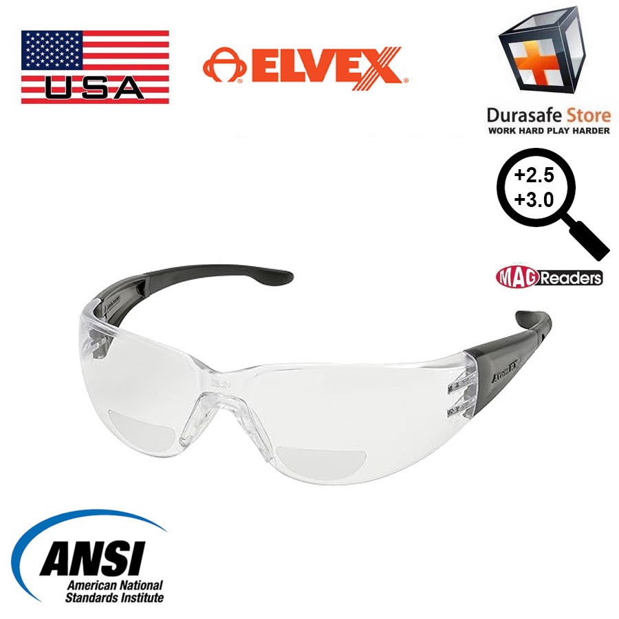 ELVEX RX401 Safety Reading Glasses Clear Lens 2.5/3.0 Diopter | Shopee ...