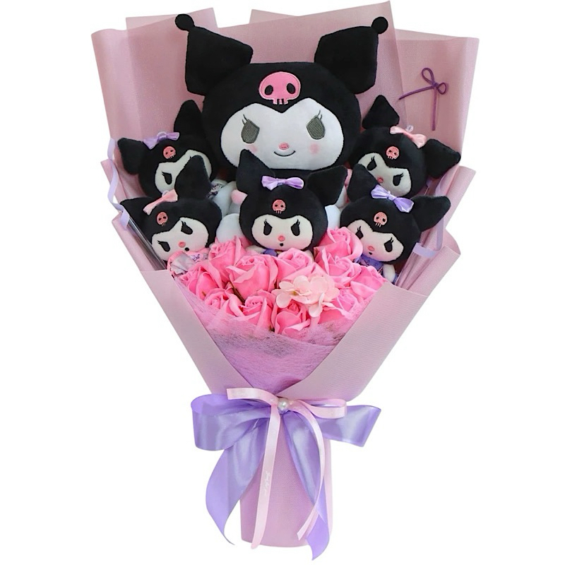 Kuromi Pink Roses Large Bouquet 🌹 Fragrance Soap Flowers with Plush ...