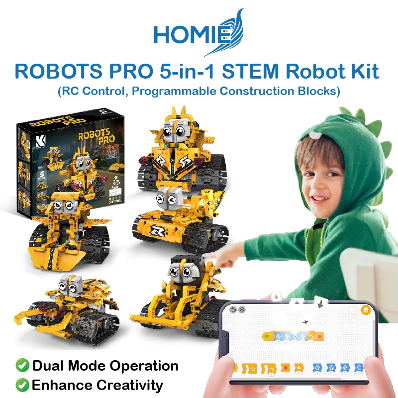 HOMIE ROBOTS PRO 5-in-1 STEM Robot Kit/RC Control,Programmable ...