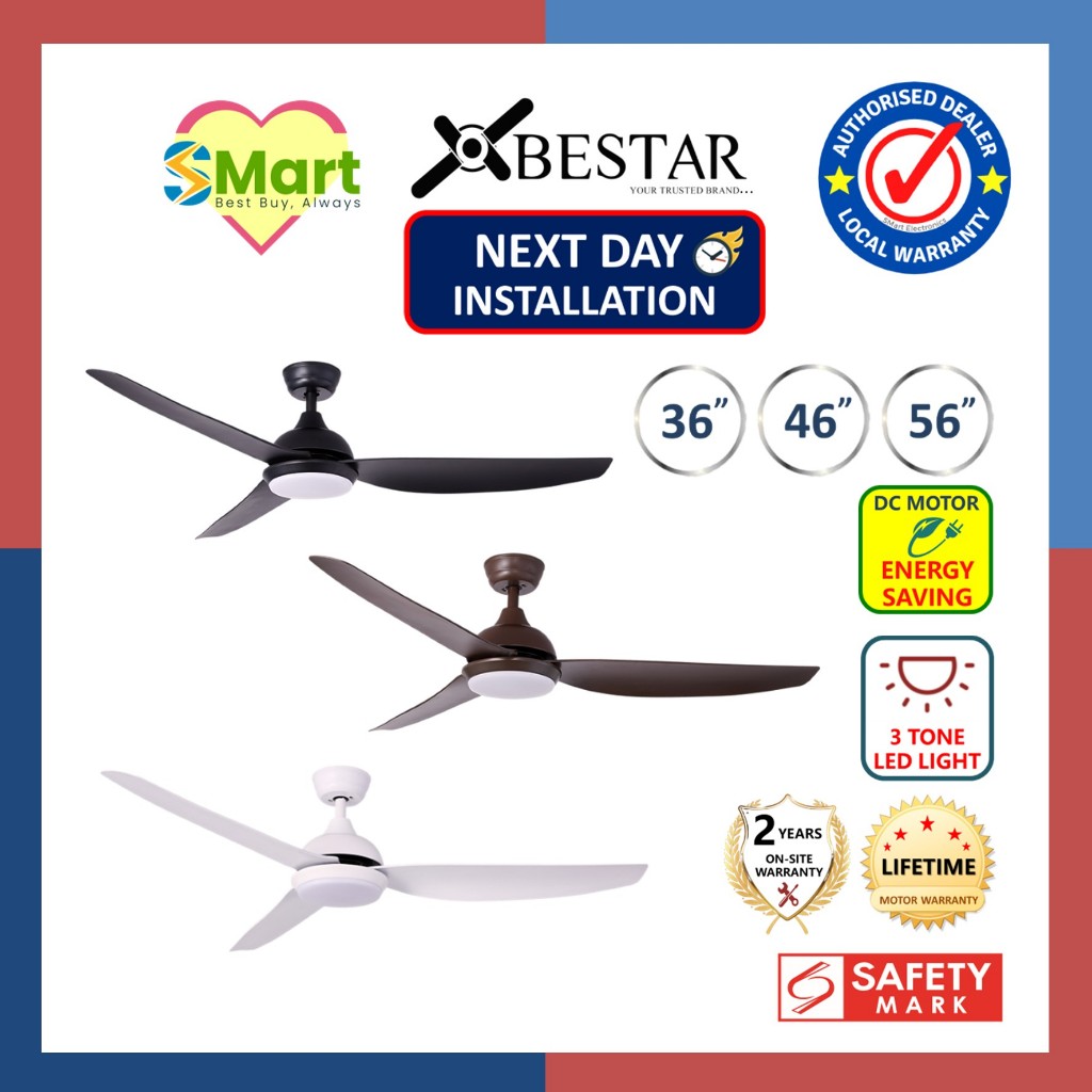 BESTAR STAR 3 3-Blade DC Motor Ceiling Fan with LED Light and Remote ...