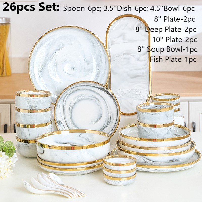 Porcelain bowl plate European Style Light Luxury Tableware Dinnerware ...