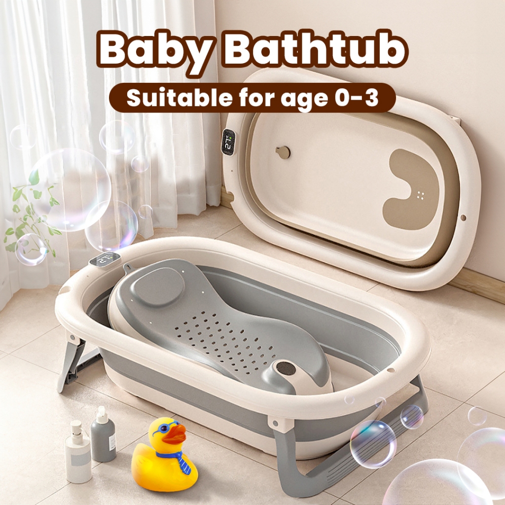 [SG] Foldable Bath Tub with Baby Bath Bed & Thermometer Safety Portable ...