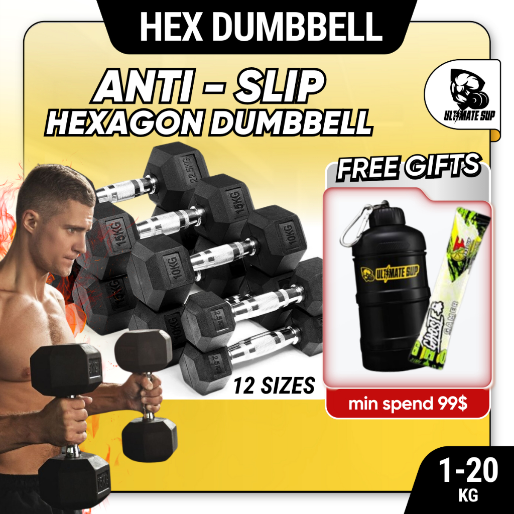 15kg Men's Health Hex Dumbbells UltimateSup Hex Dumbbell
