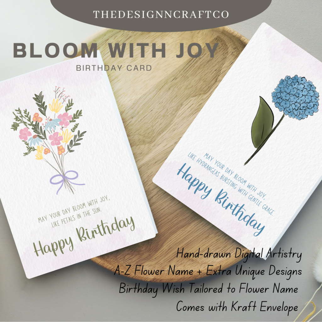 Bloom With Joy Birthday Card – A to Z Hand-Drawn Flower Illustration ...
