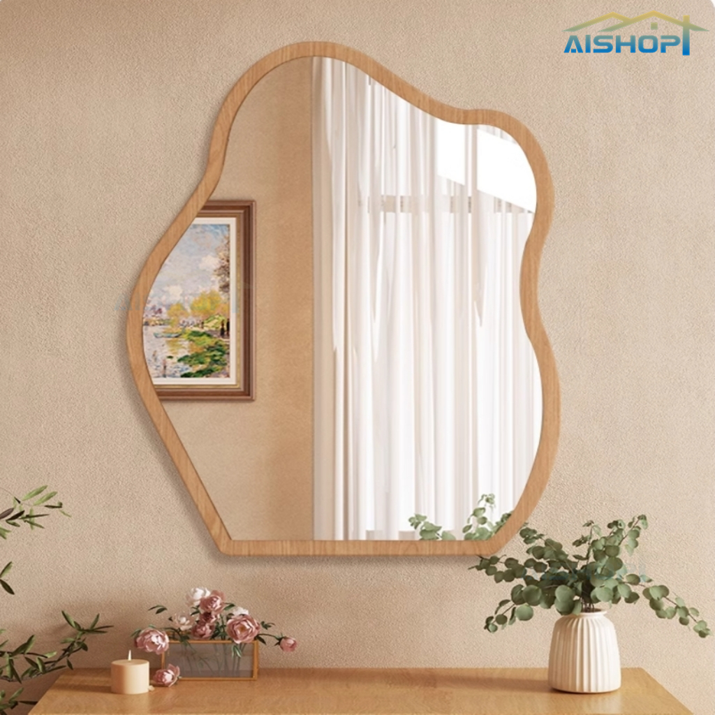 [SG Seller]Irregular Wood Wall Mirror Wooden Framed Mirror Living Room ...