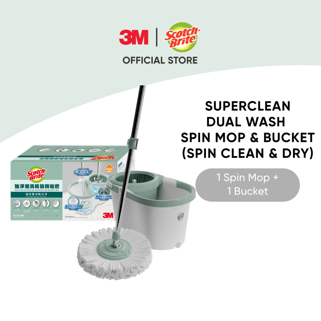 3M™ Scotch-Brite™ T7 Eco Dual Wash Spin Mop Bucket, 1 pc/pack, Cleans ...