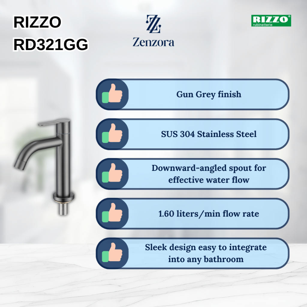 RIZZO RD321GG SUS 304 Stainless Steel Gun Grey Basin Tap | Shopee Singapore
