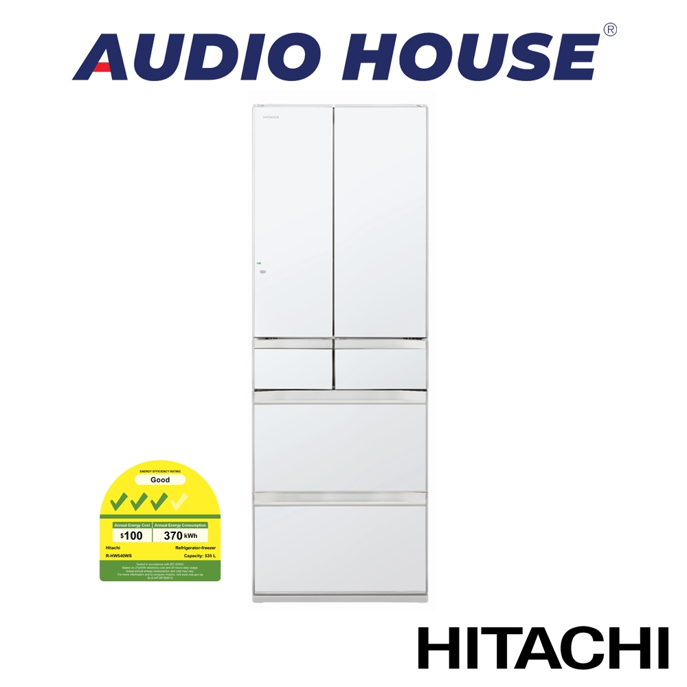 HITACHI R-HW540WS-XW 540L 6 DOOR FRIDGE CRYSTAL WHITE 3 TICKS
