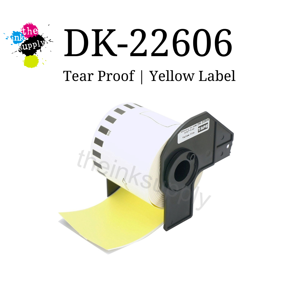 123CONSOMMABLES Pack 5 Rouleaux Étiquettes Brother DK-22606 Compatible - 62mm X 15,24m Noir Sur Jaune