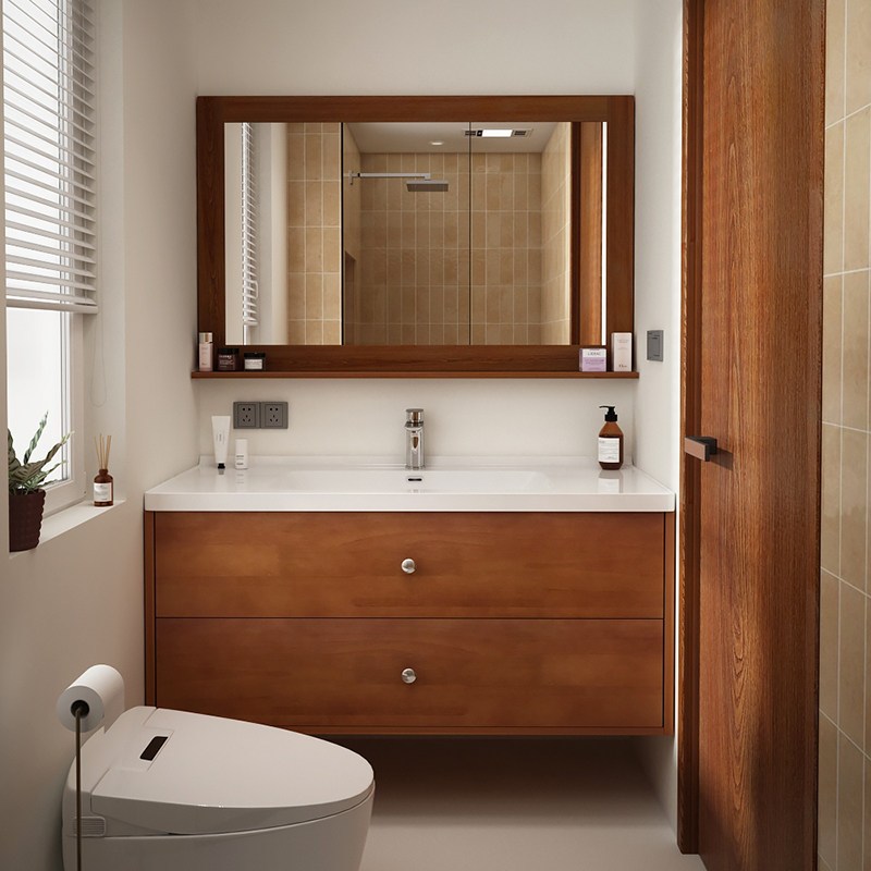 Bathroom Vanity Cabinet Set with Hot-bent One-piece Integrated Rock ...