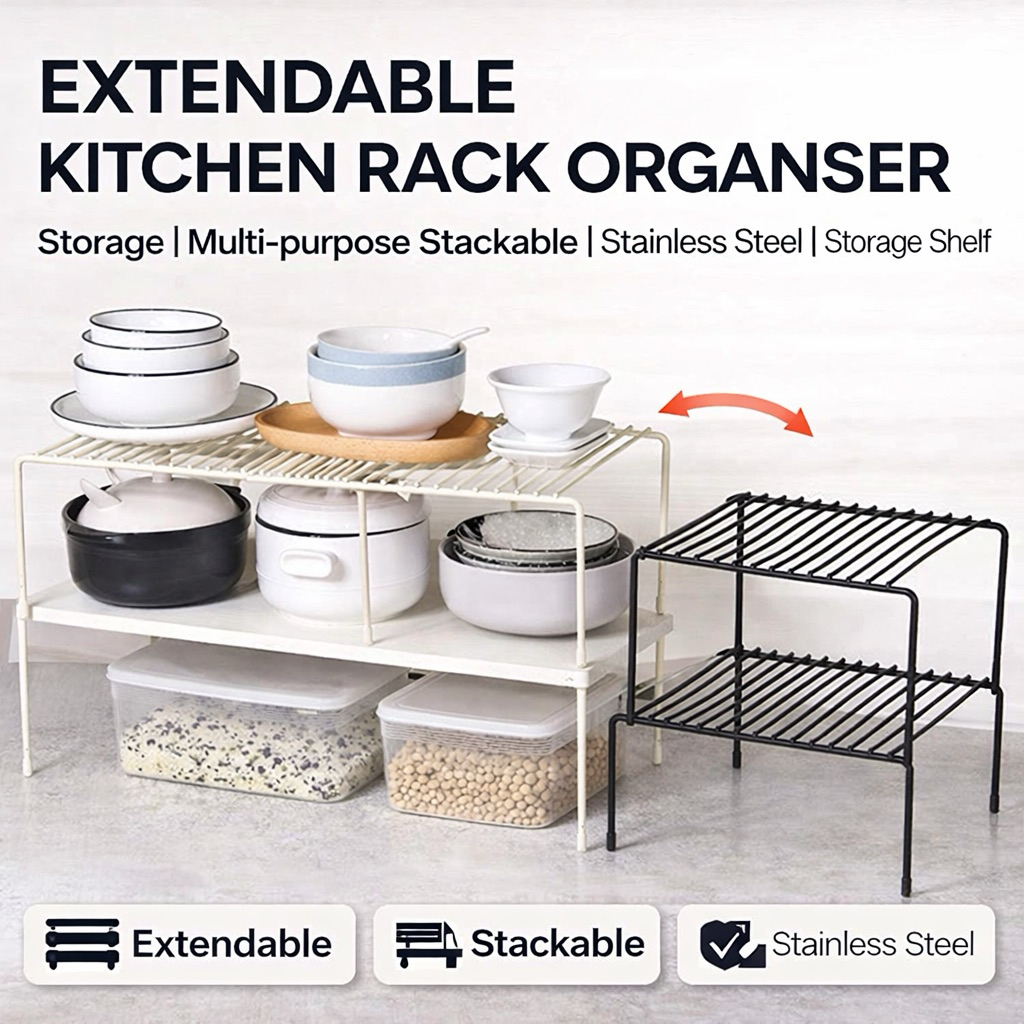 🇸🇬 Extendable Kitchen Rack Organiser / Organizer |Storage | Multi ...