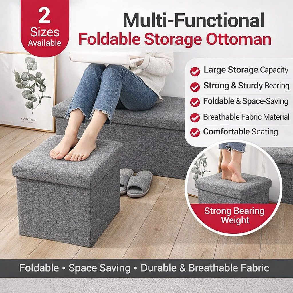 🇸🇬 Foldable Fabric Ottoman|Storage Stool- Organizer | Container | Seats ...