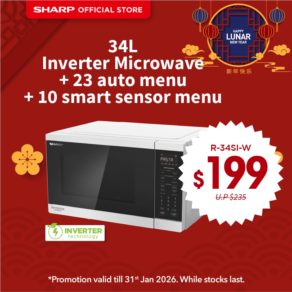 SHARP 34L Basic Inverter Microwave Oven R-34SI-BS / R-34SI-W | Shopee ...