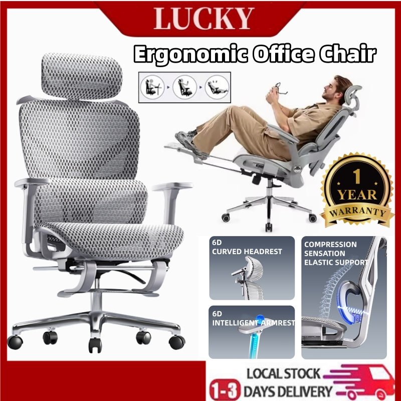 【SG Seller 🚚】Ergonomic Office Chair with Lumbar Support/Leg Rest ...