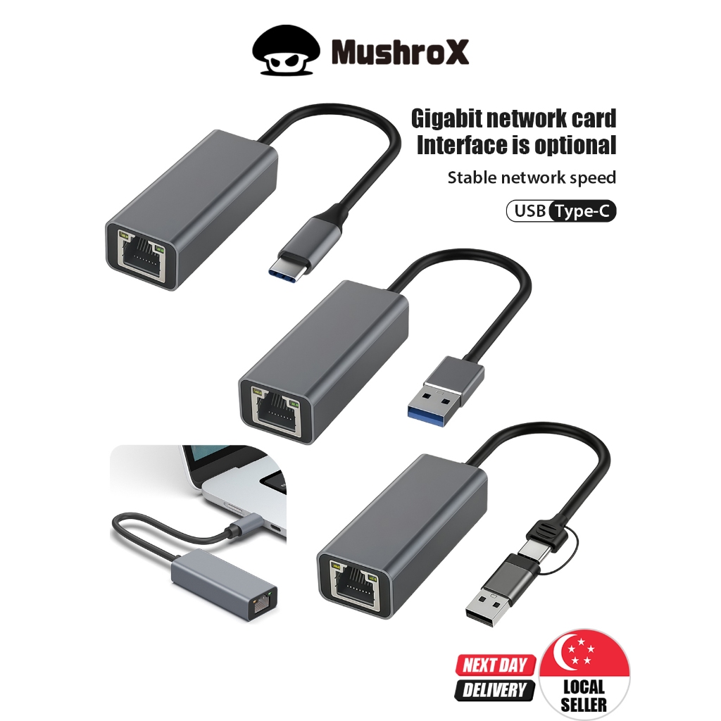 【SG】USB/Type-C to Ethernet Adapter RJ45 LAN Network Card 1000Mbps ...