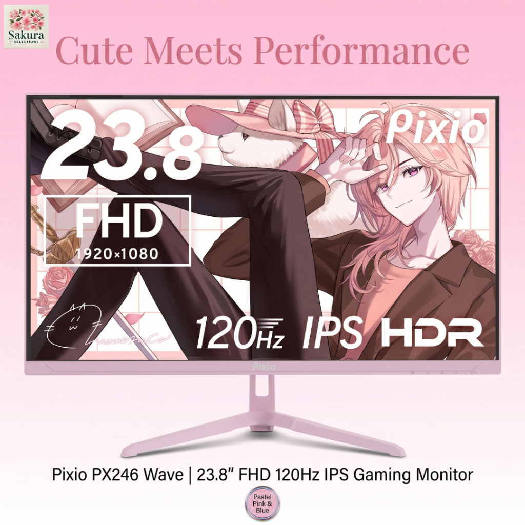 Pixio PX246 Wave Gaming Monitor FHD 120Hz IPS Pastel Pink HDMI VGA HDR ...