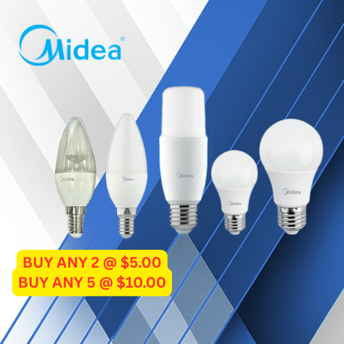 MIDEA LED BULB 5W/9W/T45 10W & MIDEA LED CANDLE 3W/5W 2 FOR $5, 5 FOR ...