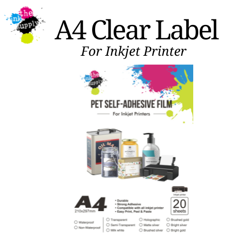 [20pcs] A4 Clear Transparent PET Vinyl Label Sticker for Inkjet ...