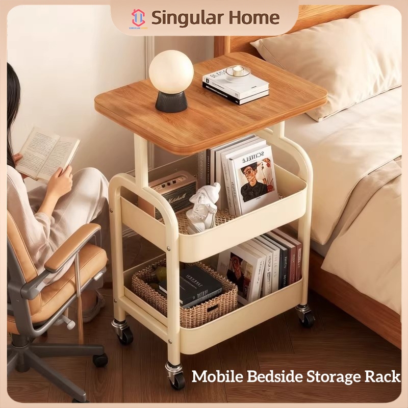 Wood Trolley Cart Storage Rack with Wheels 3-Tier Rolling Organizer ...