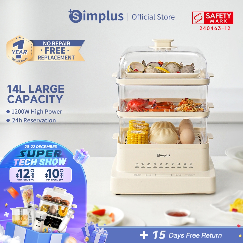 Simplus Electric Food Steamer丨2-Tier 9L Capacity丨1200W Power丨24hrs ...