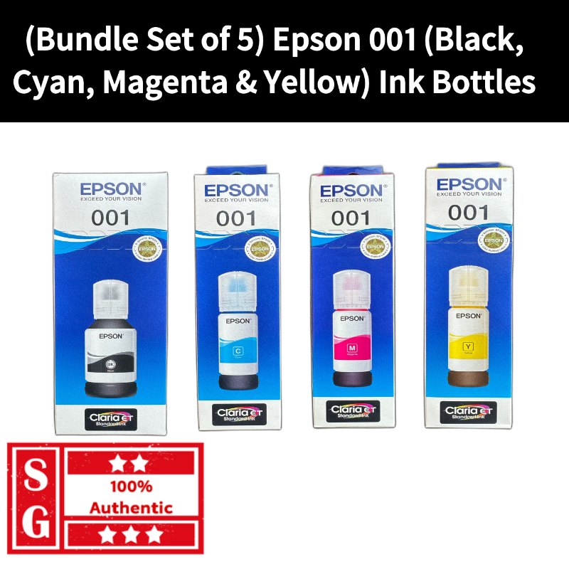 [Bundle Set] Epson 001 Ink Bottle Ink 001(Black, Cyan, Magenta, Yellow ...