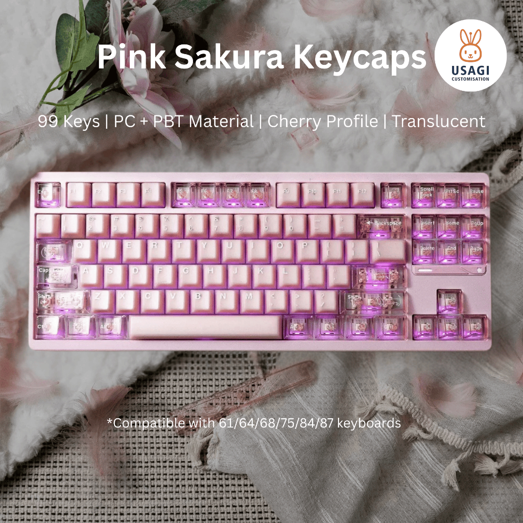 [SG Local Stock] Pink Sakura Keycaps | Cherry Profile | PC + PBT Dye ...