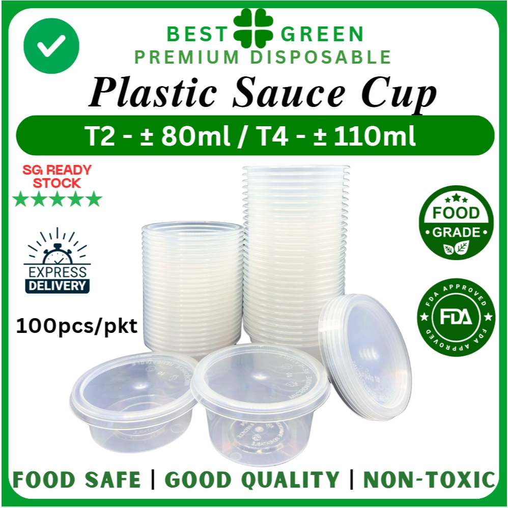 SG READY STOCK [100PCS] Plastic Sauce Cup [80ml - T2 / 110ml - T4 ...