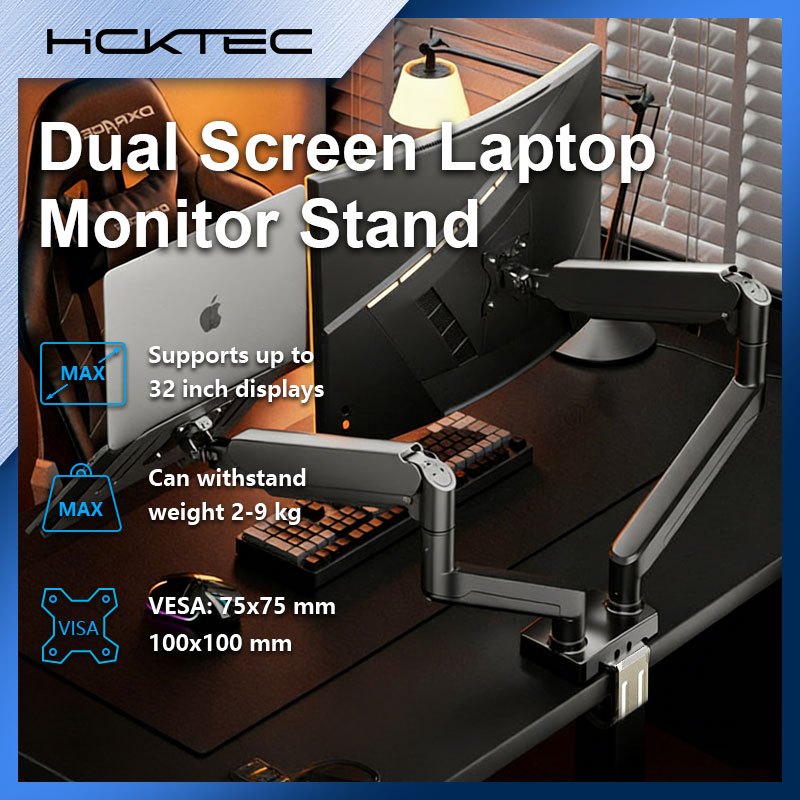 HCK Dual Monitor Arm Stand Adjustable Height Desktop Computer Monitor ...