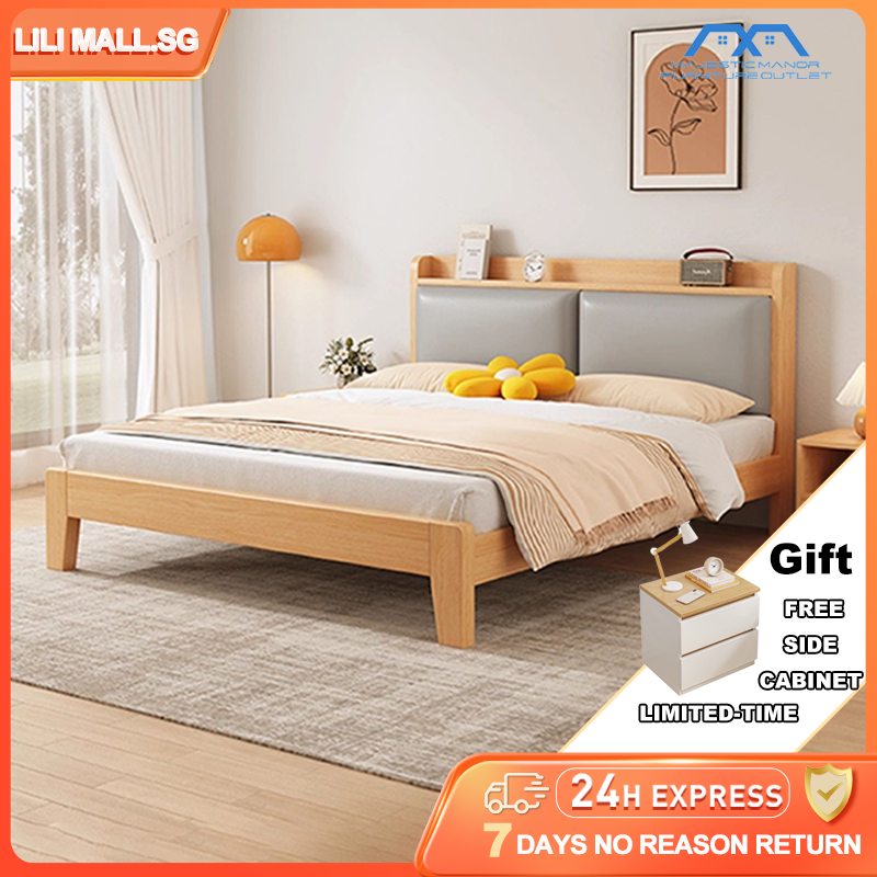 【LILI.SG】180/150/120CM solid wood modern minimalist double bed ...
