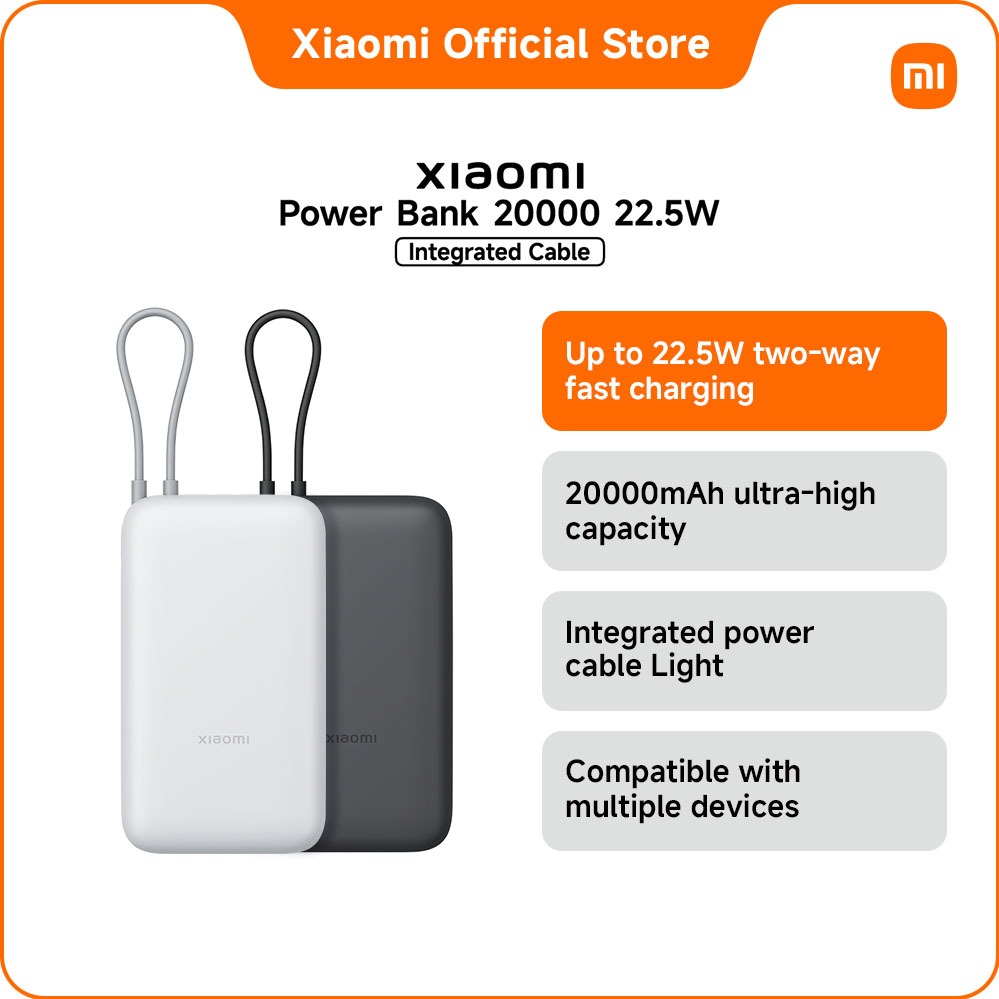 Xiaomi Power Bank 20000mAh (Integrated Cable) | Up to 22.5W two-way ...