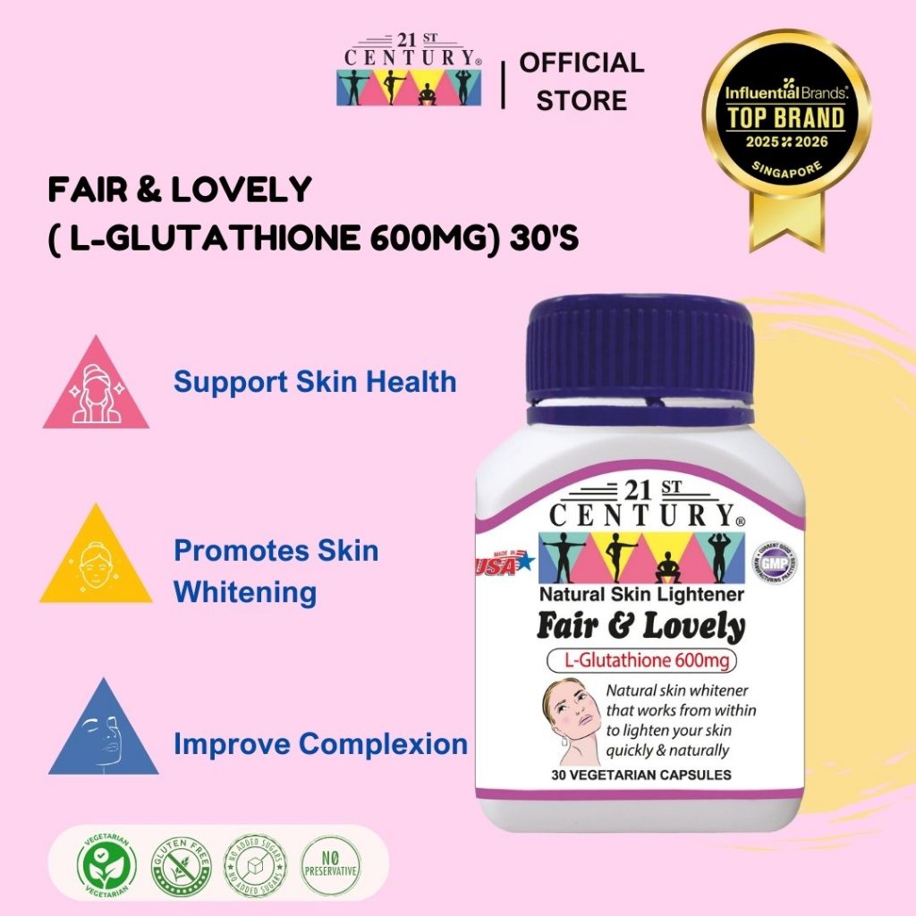 21st Century Fair & Lovely - Skin Whitener, L-Glutathione 600Mg From Japan  - 30 Vegetarian Capsules | Shopee Singapore