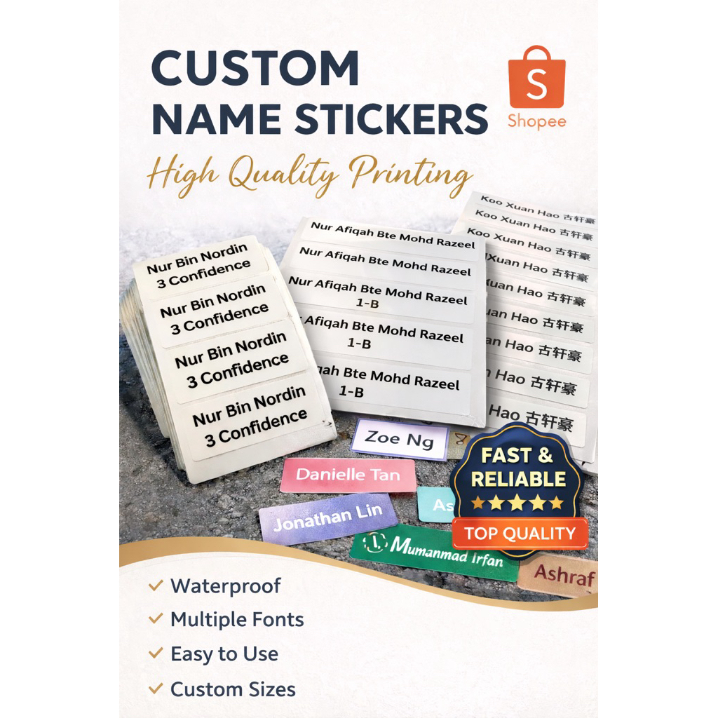 Custom Name Label Stickers | Water Resistant Plain Name Stickers ...