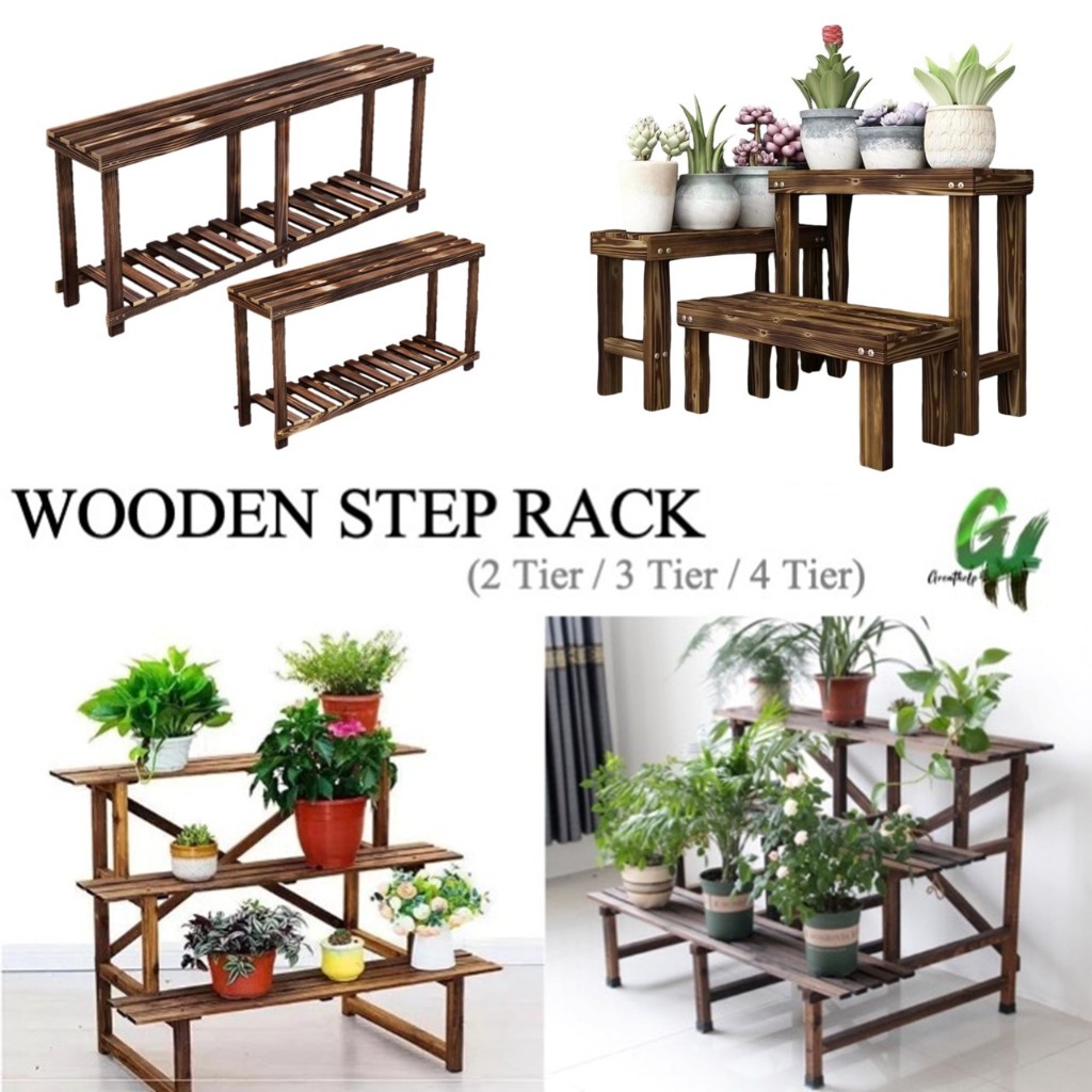 Wooden Plant Rack Multi-tiers Stand Outdoor Step Flower Display s Multi ...