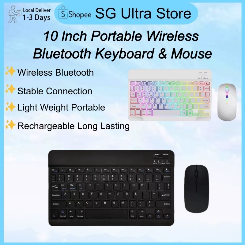 10 Inch Wireless Keyboard Bluetooth Mouse LED RGB Light For Android IOS ...