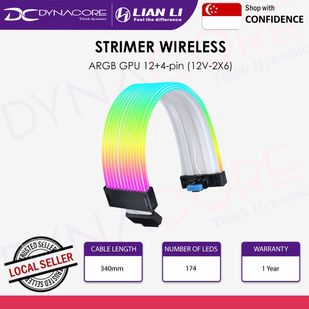 Lian Li Strimer Wireless 12+4-pin (12V-2X6) GPU ARGB Wide Extension ...