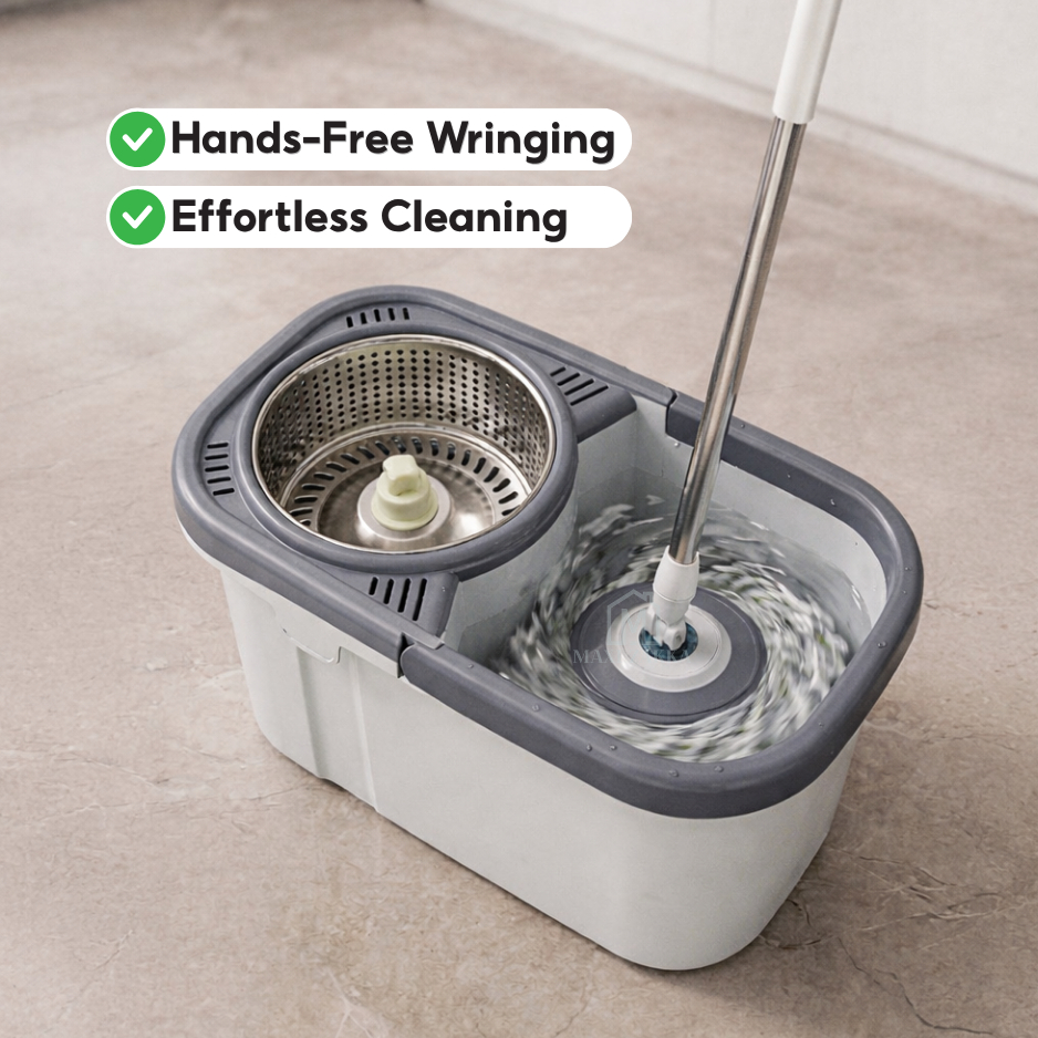 Ready Stock Microfiber 360° Spin Mop Bucket Set Self-Cleaning Rotating ...