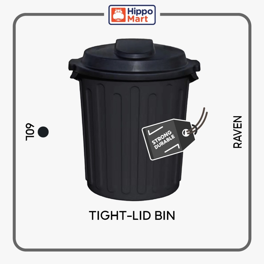 RAVEN Dustbin | Black Bin | Open Top Dustbin | Rubbish Bin | Lid | 60L ...