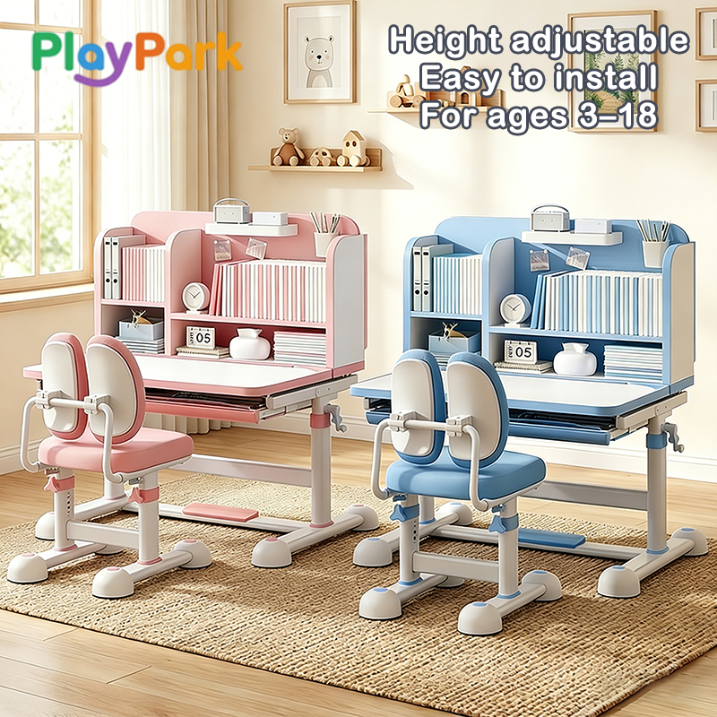 Kids Study Table With Shelf Ergonomic Height Adjustable Student Study ...