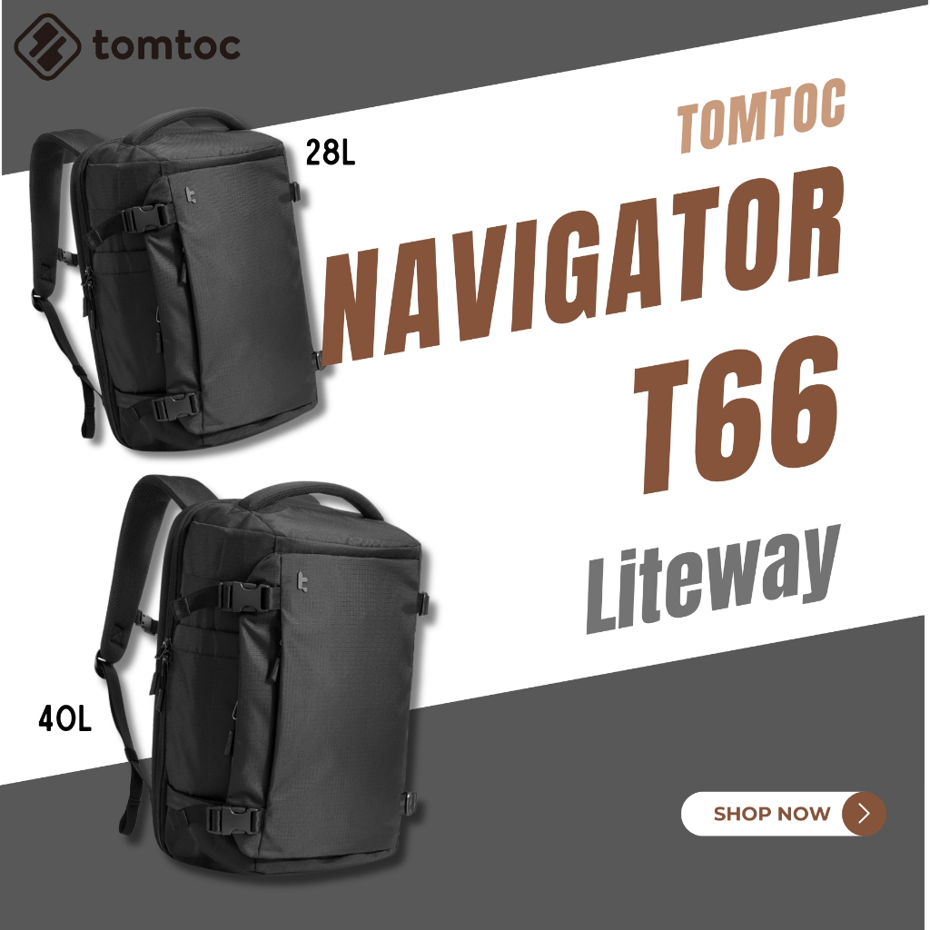 Tomtoc Navigator-T66 Liteway Travel Laptop Backpack 28L | 40L (Black ...