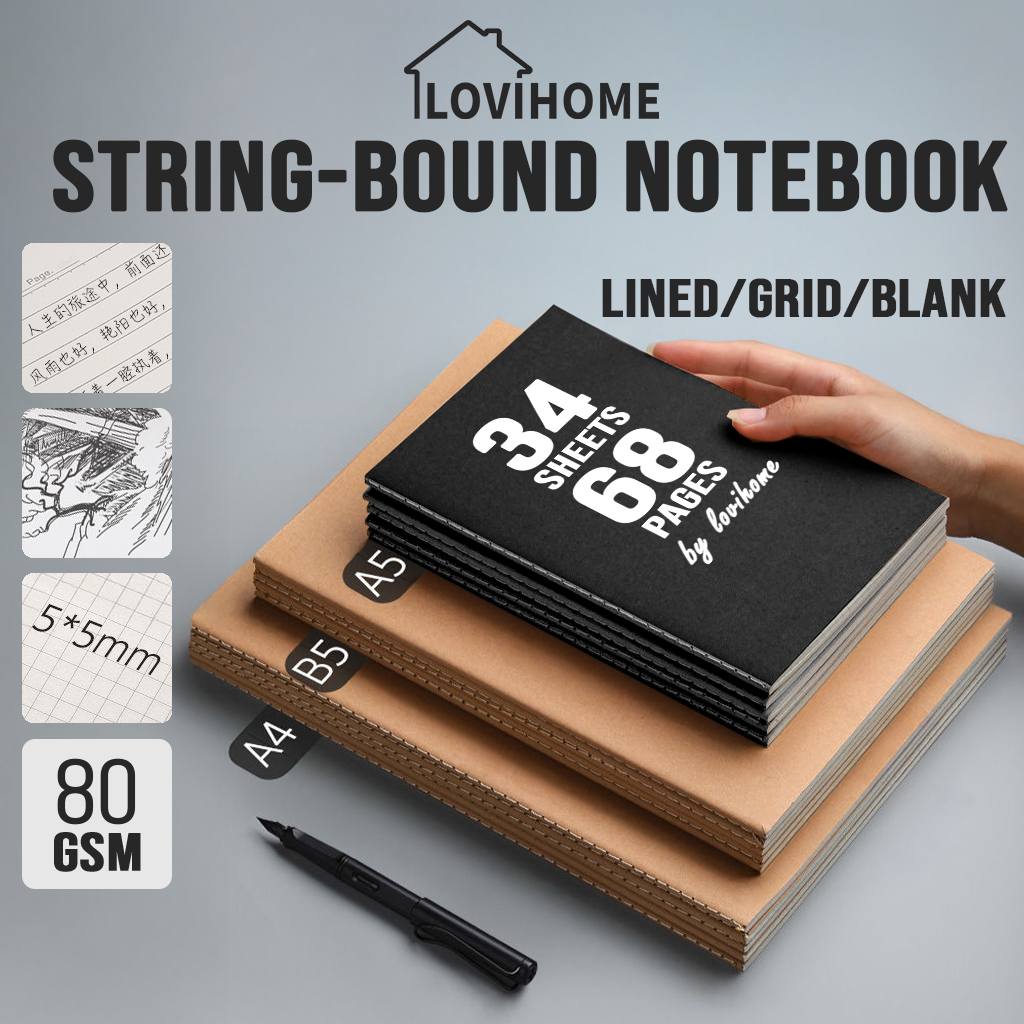 SG A5 B5 A4 Notebook, Exercise Book String Bound (Line/Grid/Blank ...