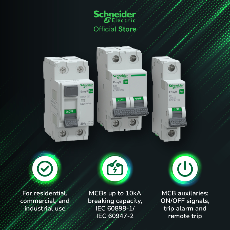 Schneider Electric- Easy9 Pro 1Pole or 2Pole B Curve 6A to 63A MCB ...