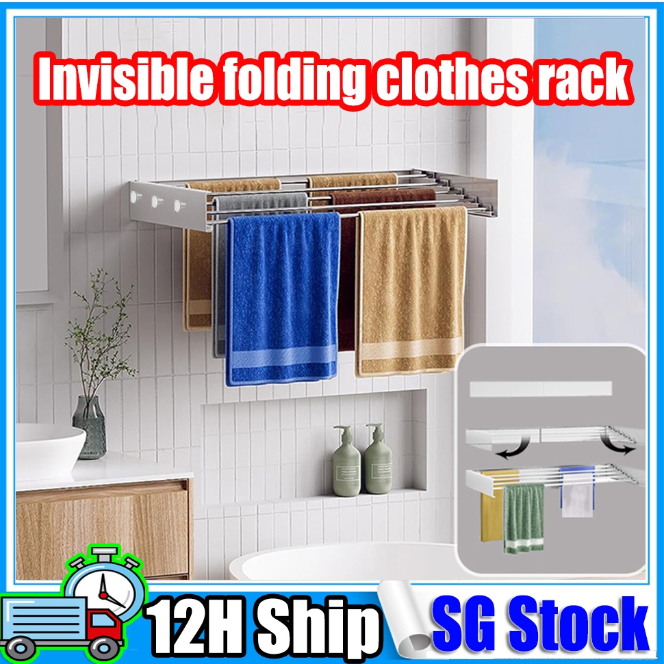 【SG SHIP 】 Balcony Folding Clothes Hanger | Stainless Steel Wall ...
