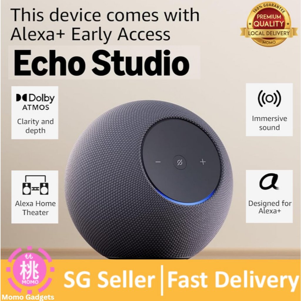 Amazon Echo Studio (newest model), compact design, immersive